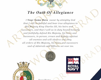 Certificado de Juramento de Lealtad de la Marina Real Británica del HMS Queen Elizabeth