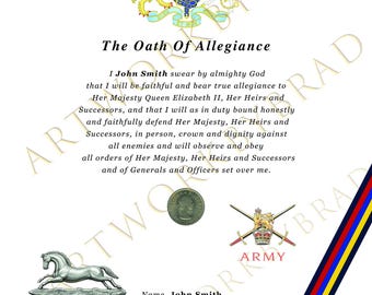 Certificado de Juramento de Lealtad de los Húsares del Rey, 3.º Impresión Militar Personalizada