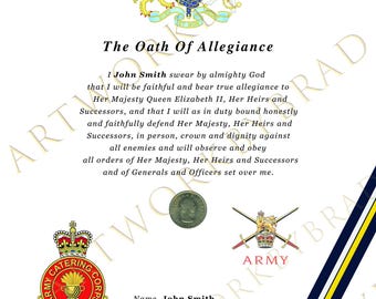 Impresión de certificado de servicio personalizado del Cuerpo de Catering del Ejército: regalo de recuerdo del Ejército Británico