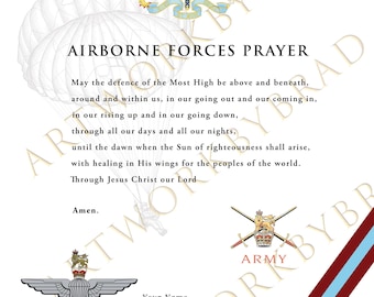 Certificado de Oración del Regimiento de Paracaidistas de las Fuerzas Aerotransportadas