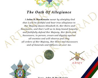 Certificado de Juramento de Lealtad de Black Watch (A4 o 11x14”)