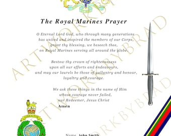 Certificado de oración personalizado de los Royal Marines / Regalo para comandos, recuerdo militar (28 x 35,5 cm)