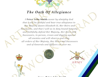 Certificado Conmemorativo de Juramento de Lealtad - Royal Signals, Shilling / Obsequio del Ejército Británico