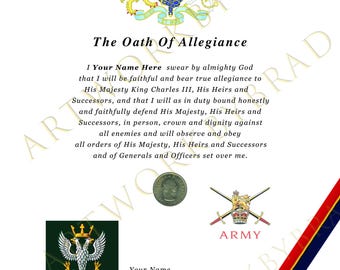 Certificado de Juramento Personalizado para Cadete del Ejército – King's Shilling, Regalo Regimental