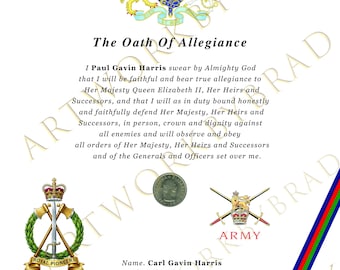 Certificado de juramento de lealtad personalizado del Royal Pioneer Corps (Impresión) - Regalo para veteranos del ejército