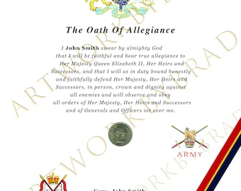 Certificado de Juramento de Lealtad de los Lanceros Reales de la Reina, 16.º/5.º Regimiento