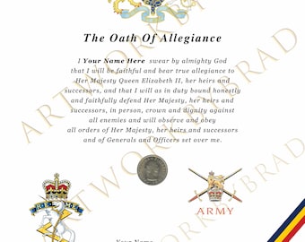 Certificado de Juramento de Lealtad del REME, Chelín de la Reina / Regalo del Ejército Británico