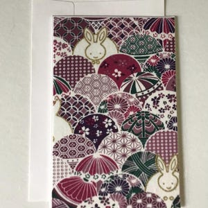 Purple Waves Japanischer Stoff Grußkarte mit Umschlag - 4 "x6" Blank - Kaninchen Usagi Seigaiha - 006