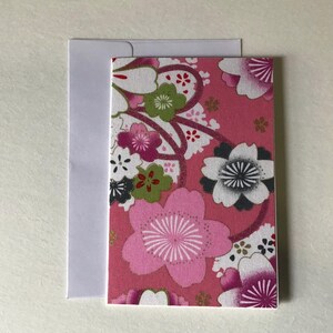 Pink Sakura Cherry Blossoms Japanese Fabric Greeting Card with Envelope - 4"x6" Blank - 004 + 023