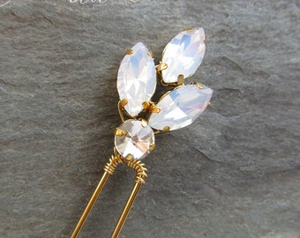 Opal, Champagne, Peach BridalHair Pin, Marquise Hair Pin, Wedding hair pin set, Boho hair accessory in Gold, Silver or Rose Gold - 'MIRIAM'