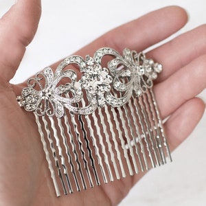Silver Wedding Hair Comb. Vintage Style for Classic Bride, Ornate Decorative Bridal Headpiece with pearls, Veil Comb or Clip 'Juliet' image 1