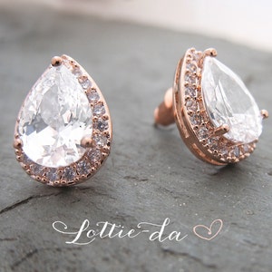 Vintage Style Rose Gold or Gold Pear Shaped earrings, Wedding teardrop earrings, Bridesmaid earrings, 1920s earrings - 'ANNIKA'