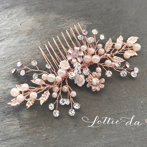 Boho Vintage Style Beaded Pearl and Wire Vine Bridal Hair Comb - 'Zara''