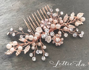 Boho Vintage Style Beaded Pearl and Wire Vine Bridal Hair Comb - 'Zara''