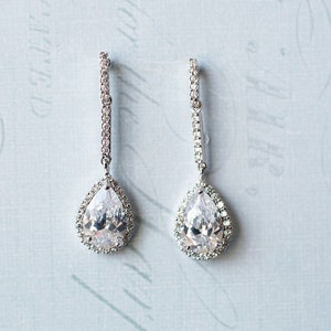 Vintage Style Crystal Wedding Earrings, Vintage Style 1920s Bridal Earrings, Pear Shaped Rhinestone Earrings, Wedding Earrings - 'HARPER'