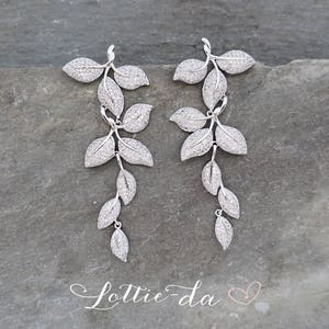 Vintage Boho Style Wedding Accessories, Bridal Earrings in Leaf design, Silver or Rose Gold Chandelier Earrings - 'TERRA'