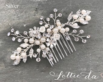 Silver Boho Hair Vine Comb, Bridal Pearl Flower Hair Comb, Wedding Hair Vine Wedding Pearl Hair Comb, Boho Wedding Headpiece - 'ZARA'