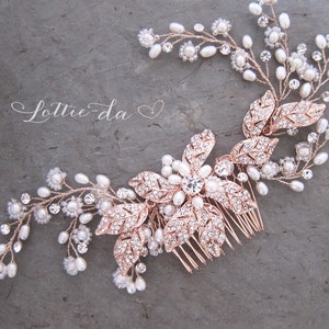 Wedding Headpiece, Vintage Boho Bridal Hair Comb Beaded with pearls and crystals, "Emmaline"