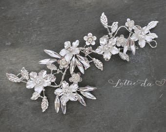 Boho Wedding Hair Accessory, Bridal Hair Vine, Flower Crystal Leaf Hair Hairpiece - "Fawn"