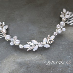 Comfortable Lightweight Bridal Headpiece with Pearls and Opals, Classic Elegant Simple wedding hair accessory - 'Harmony'