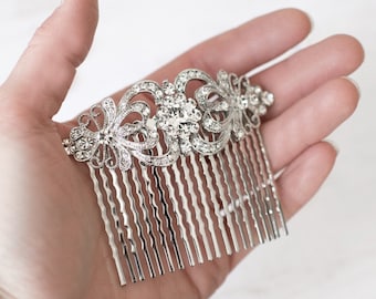 Silver Wedding Hair Comb. Vintage Style for Classic Bride, Ornate Decorative Bridal Headpiece  with pearls, Veil Comb or Clip - 'Juliet'