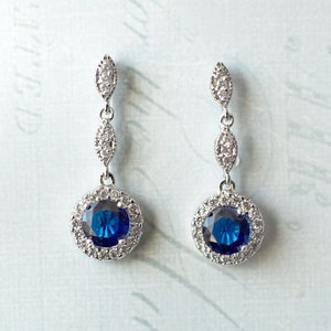 Sapphire Blue Crystal Bridal Earrings, Birthstone Gift,  Wedding Dangle Earring for Bride or bridesmaids, Vintage Style  - "PIPER"