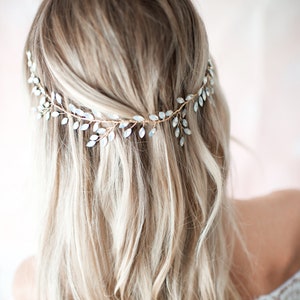 Boho Opal Wedding Hair Accessory Hair Vine, Headband or Halo Wreath Vine in Gold, Silver or Rose Gold "Zaria"