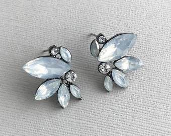 Opal Vintage Style Bridesmaids Earrings, Winter Wedding Earrings, Antique Silver Bridal Stud, Marquise Stone - 'NICOLETTE'