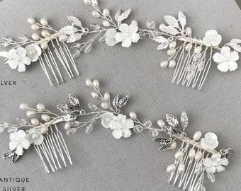 Boho Wedding Flower Hair Vine, Bridal Hair Accessory, Hair Comb leaves, Gold, Rose Gold, Silver, Antique Silver, Antique Gold  - 'BELLA'