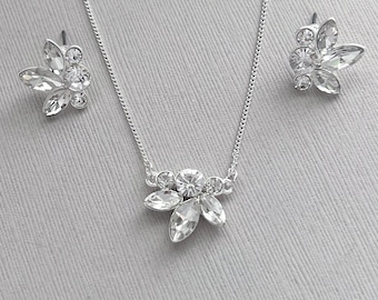 Grad, Prom Earring Necklace Set, Vintage boho antique style crystal bridal stud earrings, Gold, Antique Gold, Rose Gold, Silver- 'ELITA'