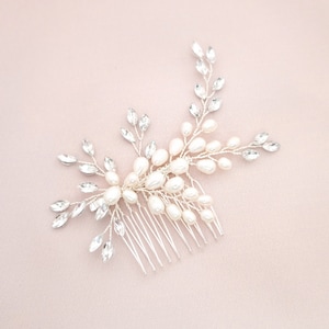 Boho Wedding Hair Accessory Pearl and Clear Crystal Comb in Gold or Silver, Vintage Style Bridal Comb "Sadie"