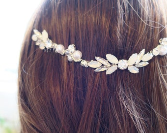 Bridal Crystal Opal Hair Vine Headpiece in Gold or Silver, Vintage Style Small Hair Vine Comb "Harmony"'