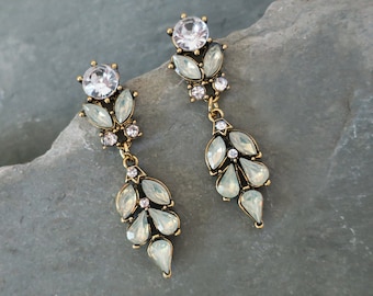 Wedding Earrings, Vintage Style Dangling Bridal Earrings, Antique Gold Earrings, Bridesmaids Earrings, Opal, Pink, Blue, Green - 'BORDEAUX'