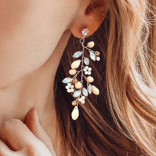 Wedding Vine Earrings Bridal Vine Earrings With Blush Pink Etsy