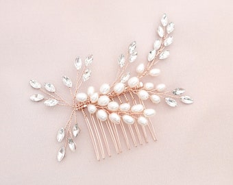 Boho Wedding Hair Accessory Comb with Pearls and Marquise Crystals, Boho Beach Rustic Country in Gold, Silver or Rose Gold - "Sadie"