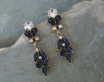 Blue Antique Gold Vintage Inspired Boho Wedding Bridesmaids Earrings in custom color  - 'BORDEAUX'