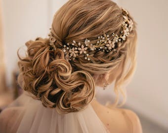 Boho-Brauthaarschmuck mit Ranke, Blumen-Haarreif für die Hochzeit, Gold, Roségold oder Silber