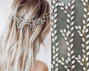 Boho Opal Crystal Wedding Hair Accessory Crown, Headband or Halo Wreath Vine in Gold Silver Rose Gold "Zaria"