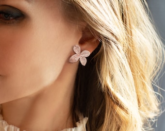 Bridal Flower Wedding Earrings, Rose Gold Gold, Floral Wedding Studs, Statement Earrings - 'ANNABELLA'