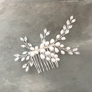 Wedding Hair Comb Vintage Style with Pearls and Clear Marquise Crystals in Gold, Rose Gold or Silver, Pearl Hair Comb - 'SADIE'