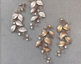 Boho Leaf Vine Dangling earrings in Silver, Gold, Rose Gold, Champagne, Bridal Pixie Woodland Earrings - "NAIDA"