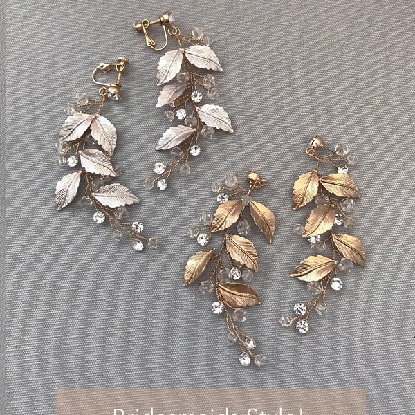 Boho Leaf Vine Dangling earrings in Silver, Gold, Rose Gold, Champagne, Bridal Pixie Woodland Earrings - "NAIDA"