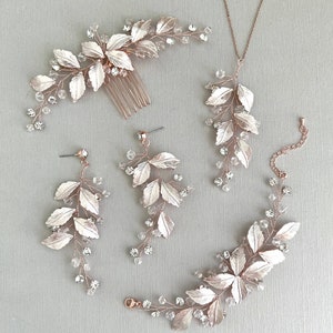 Wedding Accessories, Wedding Jewelry, Leaf Design for boho bride. Earrings, necklace, bracelet, Hair comb.