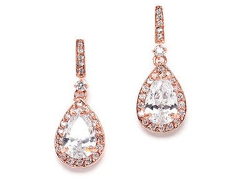 Vintage Style Pear Shape Crystal Drop Wedding Bridesmaid Earrings in Rose Gold, Gold or Silver, "SAGE"
