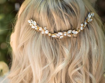 Boho Vintage Wedding Hair Accessory, Bridal Gold or Silver Crystal Hair Vine Headpiece , Opal Marquise hair Accessory, "Harmony"