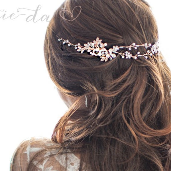 Rose Gold , Silver or Gold Flower Hair Vine Half Halo or Headband, Boho Forehead band, Wedding Hair Vine, Boho Wedding Headpiece - 'EVE'