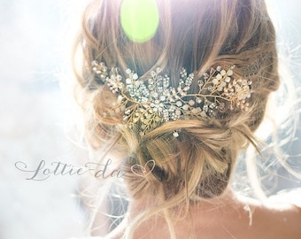 Antique Gold Wedding Hair Accessory , Bridal Hair Vine Headpiece, Vintage Style Headband Hair Vine, "Zoya"