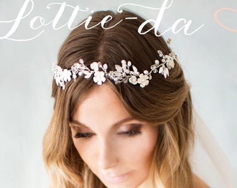 Wedding Hair Vine Halo Wreath, Boho Flower Wire Hair Vine, Silver Gold Rose Gold Wedding Headpiece - 'BELLA'