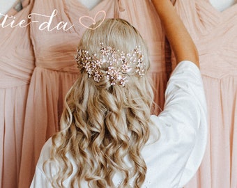 Wedding Hair Vine, Boho Bridal Flower Hair Crown, Hair Wreath Halo, Boho Headpiece, Rose Gold, Gold, Silver - 'VIOLETTA LONG'