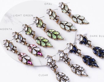 Bridesmaids Earrings Opal, Green, Blue, Pink, Vintage Style Wedding Earrings, Dangling Antique Gold Earrings, Bridal Earrings - "BORDEAUX"
